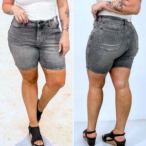 Judy Blue Jean Shorts | Gray Acid Wash High Rise Bermuda | Stretch Denim | NWT